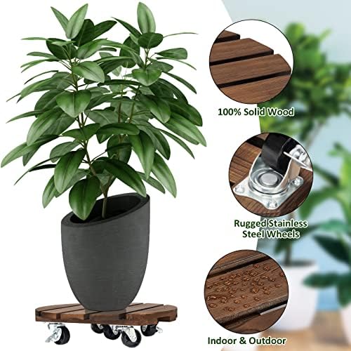 Yangbaga 2pack Plant Caddy 12’’Wood Duty Rolling Plant Stand with 2 360° Lockable Caster Wheels