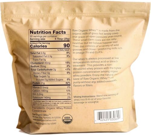 Raw Organic Whey Protein Powder, Grass Fed, Unflavored – 1 Ingredient, No Additives or Fillers, Undenatured, Made in USA, 5 lb