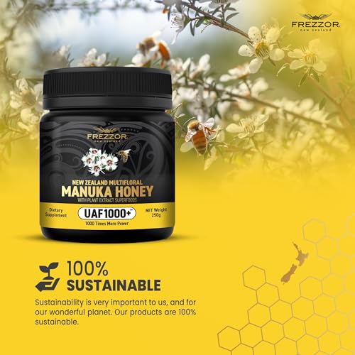 FREZZOR Premium New Zealand Raw Multifloral Manuka Honey with UAF1000+ Super Antioxidant, 230% More Bioactive, Best Support for Everyday Wellness