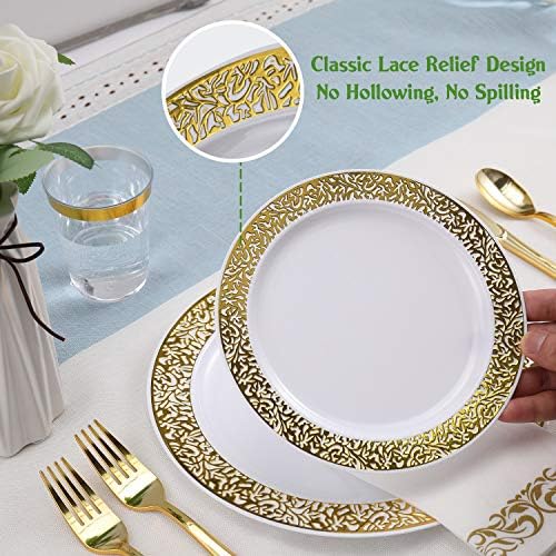 FOCUSLINE 175 Pieces Rose Gold Disposable Dinnerware Set for 25 Guests