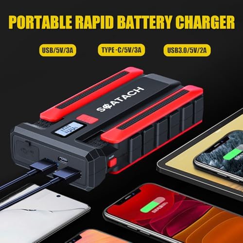 Scatach 4000A Car Battery Jump Starter, 12V Jump Starter Battery Pack (up to 10.0L Gasoline and 8.0L Diesel Engine), Portable Jump Box with Jumper Cable, LED Display, LED Light