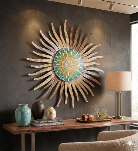 Regal Art & Gift Handcrafted Metal Sun Wall Decor, Rustic Sunburst Wall Art | Copper Patina, 40 in, Metal, Rust-Resistant Sunburst Sculpture, Eye-Catching Accent for Patio, Garden & Home