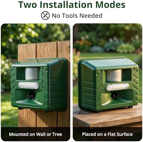 ASPECTEK Yard Sentinel Ultrasonic Animal Repeller with Strobe Light, 3 Mode Protection, Motion Sensor, Deterrent for Deer, Raccoons, Squirrels and Opossums AC and Battery Powered - 1 Pack