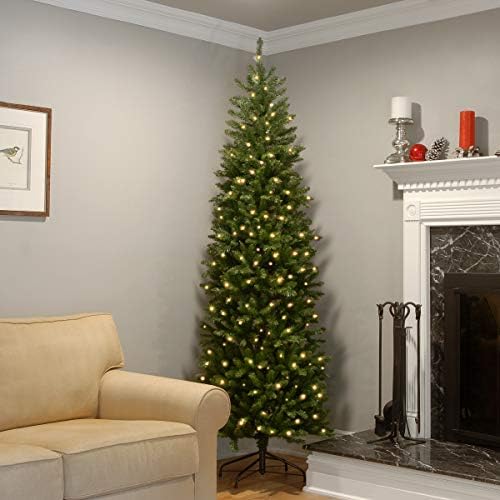 National Tree Company 7 ft Pre-Lit Kingswood Fir Slim Artificial Christmas Tree, 300 Warm White LED Lights, 892 Tips, Includes Stand