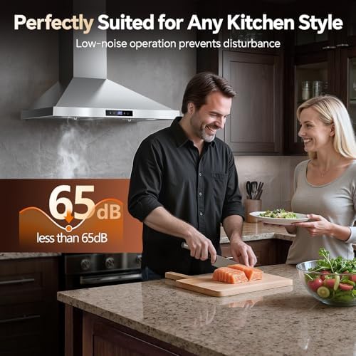 Tieasy Wall Mount Range Hood 30 inch Kitchen Hood 700 CFM with Ducted/Ductless Convertible Duct, Touch Control, Permanent Filters, Stainless Steel