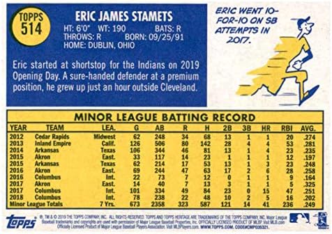 2019 Topps Heritage High Number #514 Eric Stamets Cleveland Indians Baseball Rookie Card