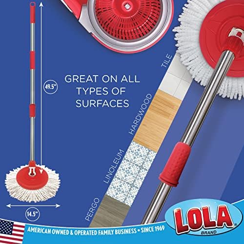 LOLA Revolution Spin Mop & Bucket System, Braided Mop Head, Durable Alloy Handle, 360 Spinning Action, Great for Any Hard Floor Surface