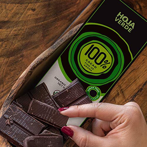 Hoja Verde Dark Chocolate Sugar, Dairy Free Bars, Keto Friendly, Certified Organic | Vegan, Natural, Non-GMO and Gluten Free (100% Pure)