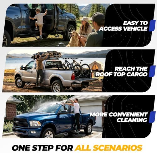 Auto Dynasty 1 Inch Universal Side Step with Mounting Brackets | Aluminum Step Rails Side Hoop Steps for Pickups & Trucks, Black Powder Coated