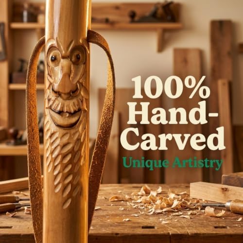 FOREST PILOT Root Head Wooden Walking Stick with Old Man Face Carving(Nature Color, 55 Inches, 1 Piece