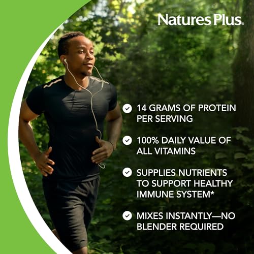 NaturesPlus SPIRU-TEIN, Strawberry - 1.2 lb - Plant-Based Protein Shake - Non-GMO, Vegetarian, Gluten Free - 16 Servings