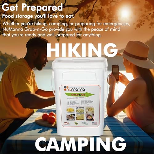 Numanna Grab-n-Go Bucket 80 Servings, 12 lbs | Freeze-Dried Premade Meals | 25+ Year Shelf Life | Non-Perishable, Ready-to-Eat Breakfast & Dinner Everyday Meals | Emergency & Survival Food Kit | Made in USA