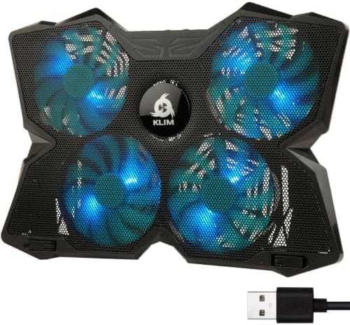 KLIM Wind Laptop Cooling Pad - More Than 500 000 Units Sold - New Version - The Most Powerful Rapid Action Cooling Fan - Laptop Stand with 4 Cooling Fans at 1200 RPM - USB Fan - PS5 PS4 - Blue