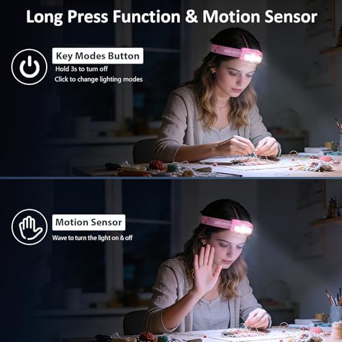 LHKNL Headlamp Rechargeable, Lumen Super Bright Motion Sensor Head Lamp Flashlight, 2-Pack Waterproof LED Headlight with White Red Light