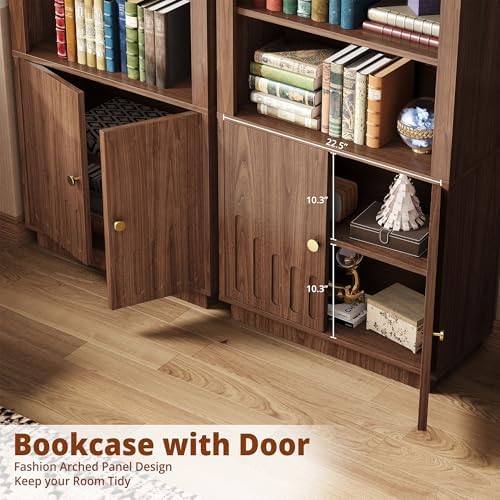 IRONCK Book Shelf and Bookcases with Doors Floor Standing 6 Shelf Display Storage Shelves, 70.8" Tall Bookcase for Home Office, Living Room