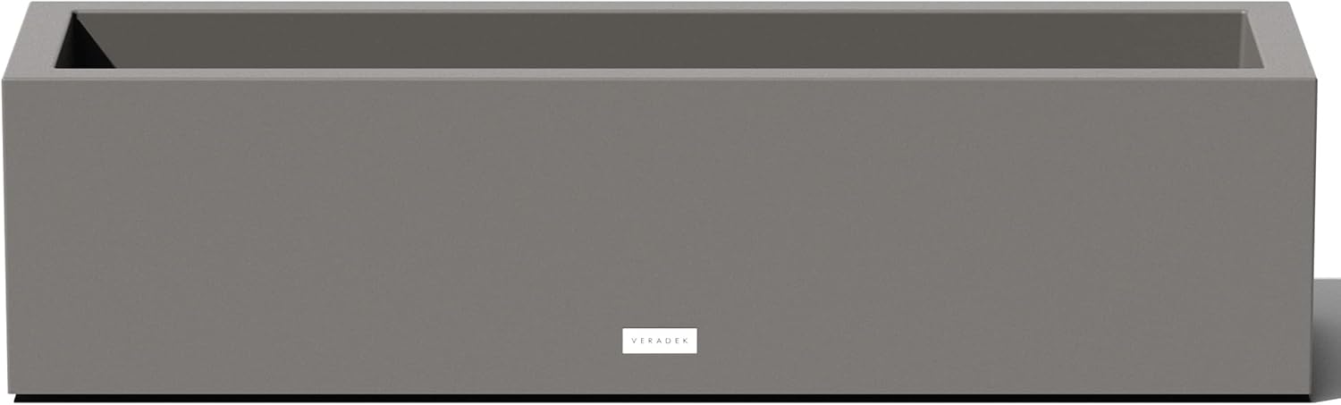 Veradek Block Series Trough Planter - Rectangular Outdoor Window Box | Made From Durable Plastic With Double-Walled Construction. Modern Patio/Tabletop Décor for Plants and Flowers
