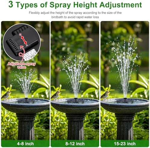 SEIRMEP Solar Fountain Pump with Spray Height Adjustment, Upgrade Glass Solar Bird Bath Fountains with 6 Nozzles