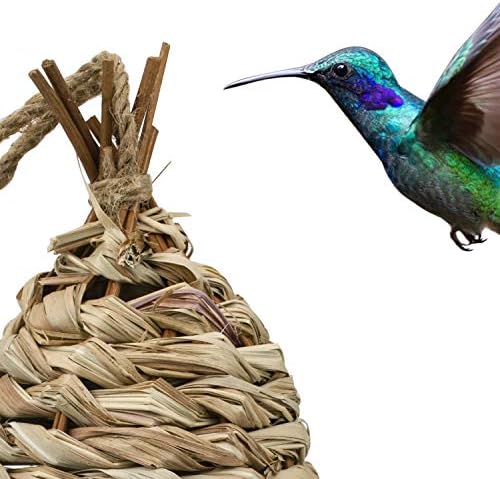 Yesland 4 Pack Hand Woven Hummingbird House, 9 x 4 Inches Bird Hut and Hummingbird Houses Nest