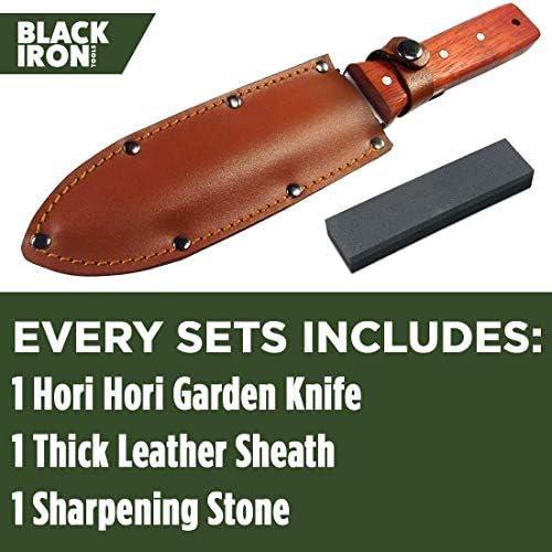 Black Iron Hori Hori Garden Knife [7 Inches, Japanese Stainless Steel] Durable Gardening Tool for Weeding, Digging