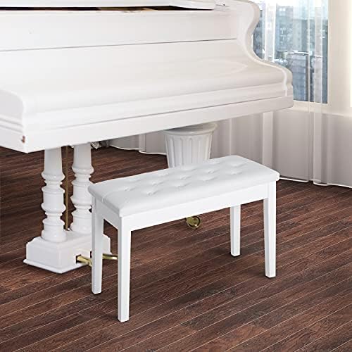 HOMCOM Piano Bench with Faux Leather Padded Cushion, Chestnut Brown | Duet Piano Chair, Wooden Frame, Button Tufted Keyboard Bench