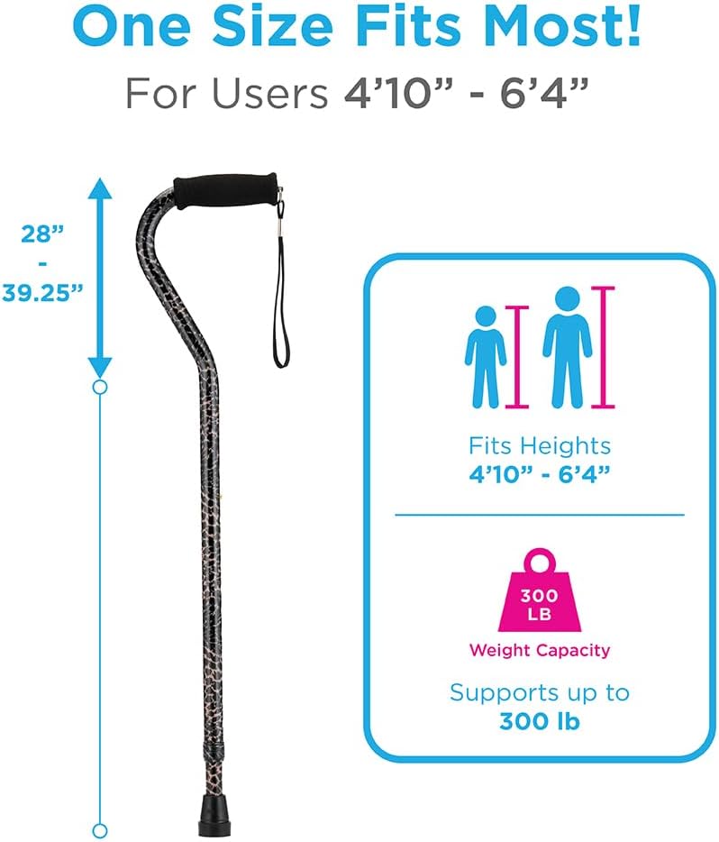 NOVA Designer Walking Cane with Offset Handle, Lightweight Adjustable Walking Stick with Carrying Strap, “Maui Flowers” Design