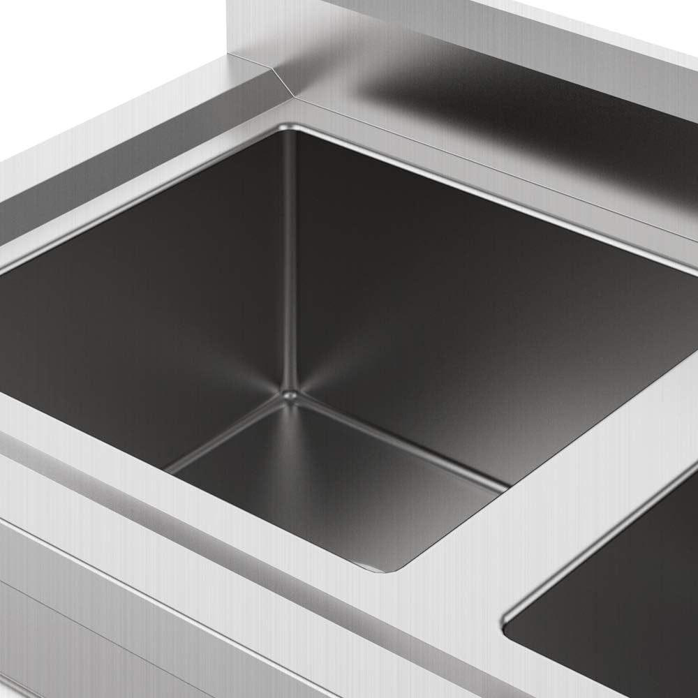 Bonnlo Commercial 304 Stainless Steel Sink 2 Compartment Free Standing Utility Sink for Garage, Restaurant, Kitchen, Laundry Room, Outdoor