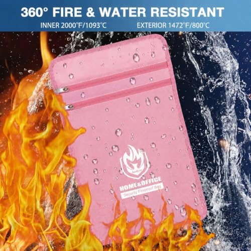Andyer 2 Pockets Fireproof Document Bag (15"x11"), Protect Values from Fire
