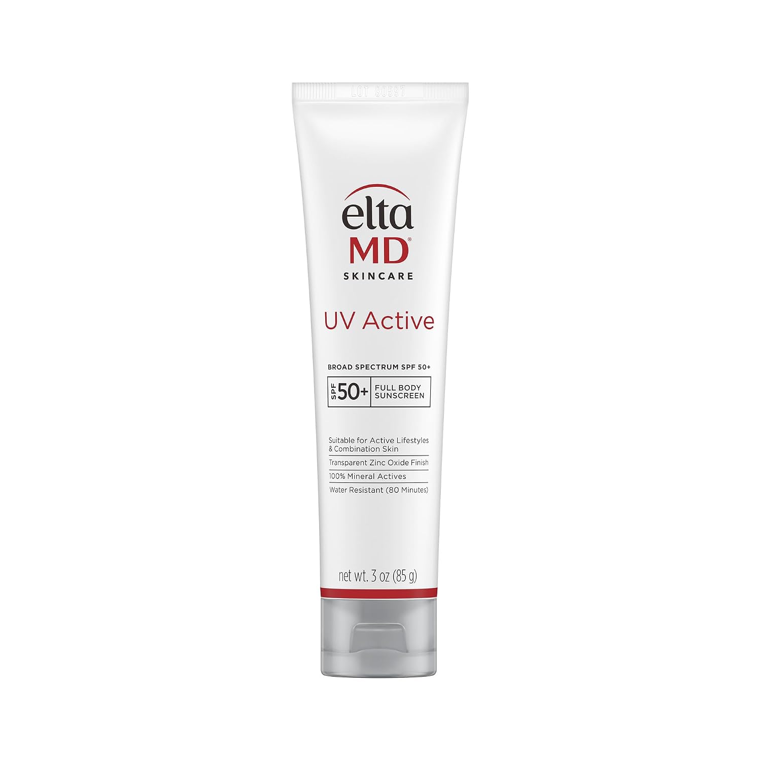 EltaMD UV Active 100% Mineral Sunscreen, SPF 50+ Full Body Sunscreen for Active Lifestyles, Water Resistant Up to 80 Minutes, 3.0 oz Tube