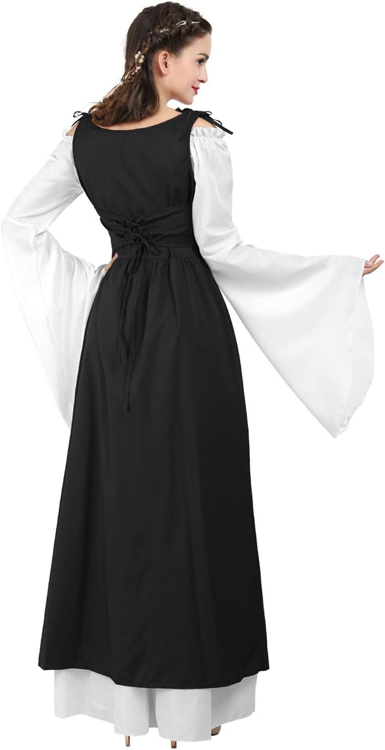 Kranchungel Renaissance Costume Women Dress: Flowy Long Sleeve Medieval Dress for Renaissance Faires & Medieval Festival