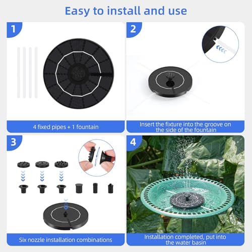Solar Fountain for Bird Bath, Solar Water Fountain with Multiple Nozzles & Fixed Pipes, Upgraded Version 3.5W Solar Water Pump, Suitable for Bird Bath