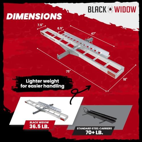 Black Widow Aluminum Dirt Bike Hitch Carrier with Ramp, 400 lb Capacity | Non-Folding Motorcycle, eBike & Fat Tire Bike Hauler for Truck & SUV, Fits 2-Inch Class III/IV Hitch Receiver