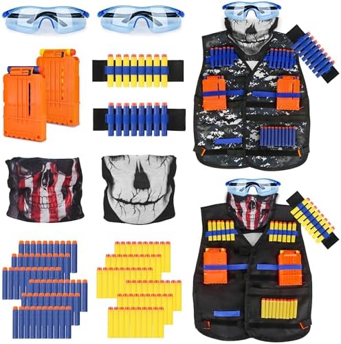 KKONES Kids Nerf Guns Tactical Vest Kit Darts Pouch Clips Mask Glasses