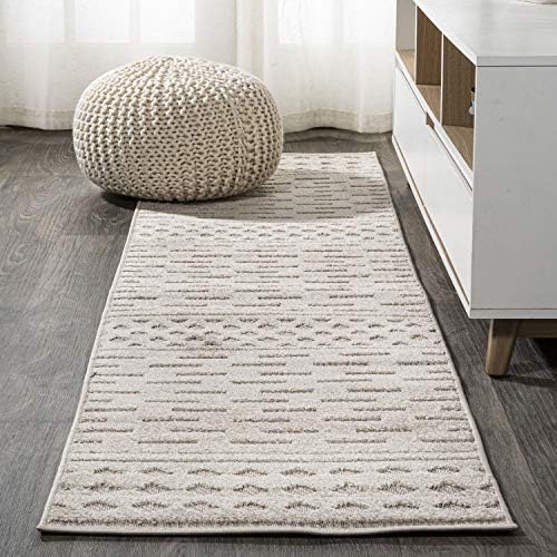 JONATHAN Y Moroccan Geometric Indoor Outdoor Area Rug 3X5 Beige, Xlendi High-Low Pile for Backyard, Patio, Porch, Easy-Cleaning, High Traffic