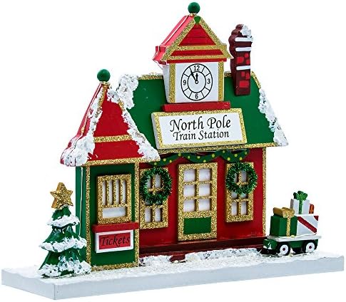 Kurt Adler C6879 9.75" Battery-Operated North Pole Train Station Building