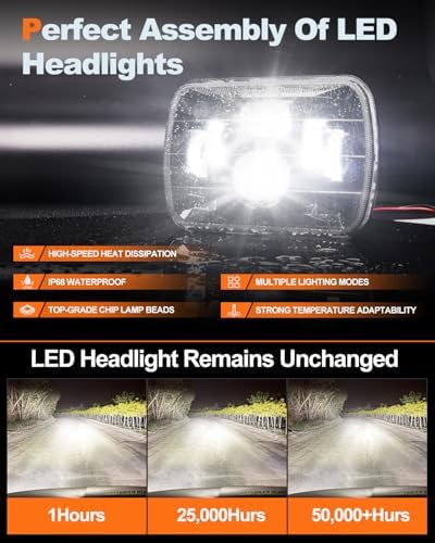 LEDMIRCY 5x7 LED Headlights, H6054 LED Headlights Hi/Lo Sealed Beam 2PCS
