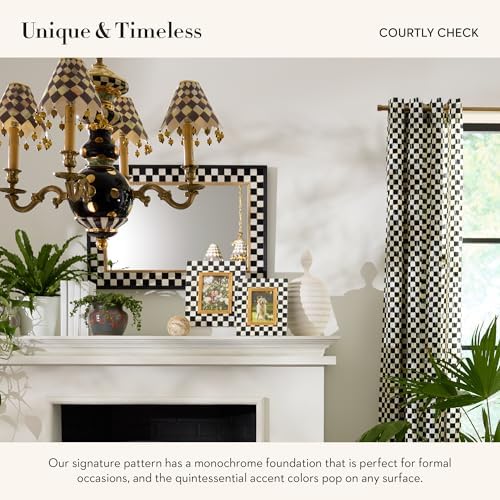 MACKENZIE-CHILDS 5x7 Picture Frame, Black-and-White Courtly Check | Fits 5x7 photos, made from enameled steel with glass pane, linen easel back