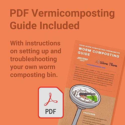 REOTEMP K83W Worm Therm Soil Thermometer with Worm Composting Digital Guide for Red Wiggler Compost Bins