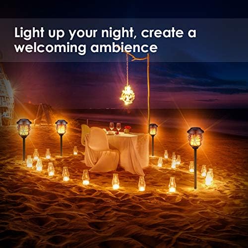 TomCare Solar Lights Outdoor Metal Flickering Flame Torch Lights, 4 Pack | Realistic Flame Effect, Heavy Duty, Charges in 6-8 Hours