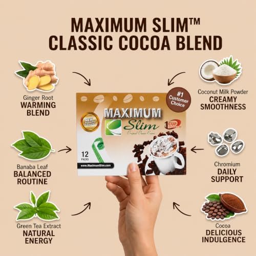Maximum Slim Premium Instant Cocoa – Creamy, Delicious 4-in-1 Formula with Natural Herbal Extracts for Energy & Vitality