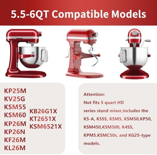 Stainless Steel Stand Mixer Attachments 3-Piece (4.5-5QT Flat Beater, 4.5-5QT Dough Hook, K45WW 6-Wire Whip Attachment) for KitchenAid Tilt-Head Stand Mixer and 4.5-5 Quart Bowl, Dishwasher Safe