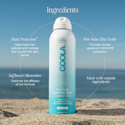 COOLA Mineral Sunscreen Spray SPF 30, Fragrance Free, 5 oz