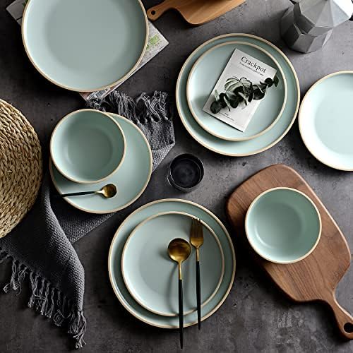 Melamine Dinnerware Sets, Plates and Bowls Sets 12 Pcs, Melamine Plates, Dish Set for 4, Unbreakable Dinnerware Set for Party, BPA Free