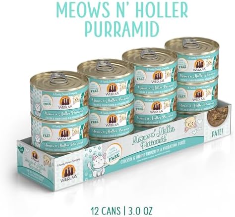 Weruva Wet Cat Food, Meows n Holler PurrAmid with Chicken and Shrimp Pate, 3oz Can, Pack of 12