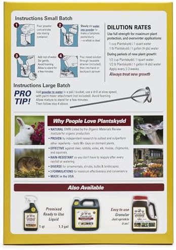 Plantskydd Animal Repellent, Deer, Rabbit, Voles, Powder Concentrate 2.2lb | Makes 2.5 Gallons of Liquid Repellent