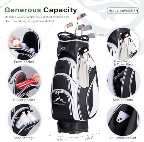 Golf Cart Bag, 14-Way Divider Top, Large Storage | Umbrella Holder,Handles