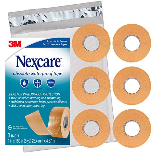 Nexcare Absolute Waterproof First Aid Tape, from The #1 Leader in U.S. Hospital Tapes, Stays on During Sports, Seals Out Water, Dirt and Germs, 1-Inch x 5-Yard Roll