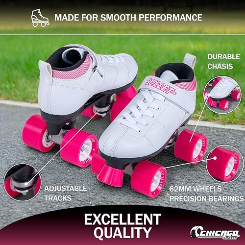 Chicago Skates Bullet Speed Roller Skates – Adjustable Quad Roller Skates Women Men, Durable Skates, Top Performance with Front Stopper, 62mm Urethane Wheels, Low-Cut Ankle Boot, Indoor Outdoor Toys