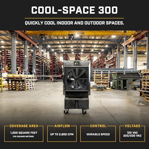 Big Ass Fans - Cool-Space 300 - Portable Evaporative Swamp Cooler, 18 Inch Diameter Fan, Indoor Outdoor Use, Continuous or Fillable 16 Gallon Capacity