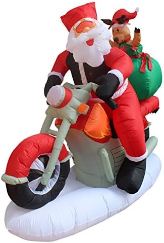 6 FT Outdoor Christmas Inflatable Santa Claus & Reindeer on Motorcycle | Durable, Heavy-Duty Weather-Resistant, Built-in Lights, External Blower