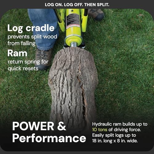 Sun Joe Cordless Manual Hydraulic Steel Beam Log Splitter, Portable and Compact, 10 Ton Capacity - Wood Splitting Machine and Equipment for Fireplace